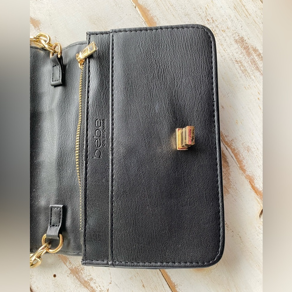 BEBE Katrina Quilted black leather purse Crossbody Bag gold tone magnetic close - Picture 9 of 13